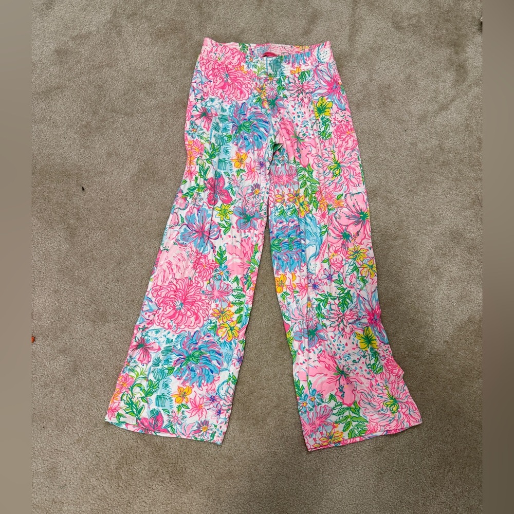 Lilly Pulitzer Pink Multi Floral Wide-Leg Pants-tailored to fit 5’4”